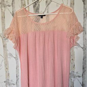 Lane Bryant Lace Sleeve Ruffle Top Shell Pink 18/20